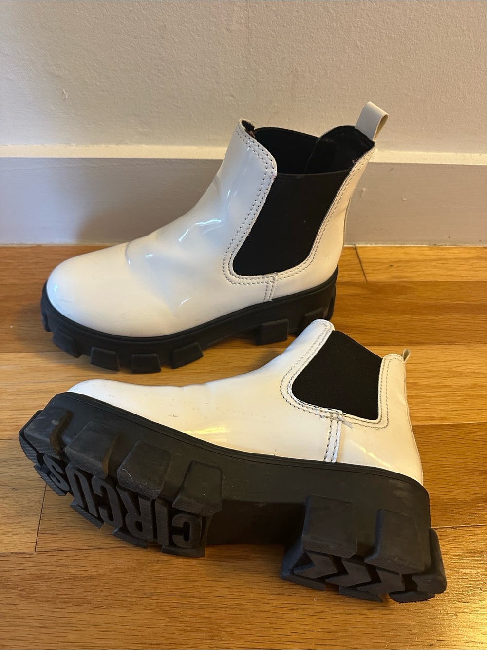 White Chelsea Boots with Chunky Black Sole